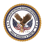 The image features a logo representing the Disabled Veteran Business Enterprise. It highlights a commitment to supporting small businesses in the U.S.A. The logo includes elements that symbolize strength and resilience, such as an eagle, which serves as a badge or emblem for the enterprise. Tags associated with the image include terms like bird, crest, symbol, and trademark.