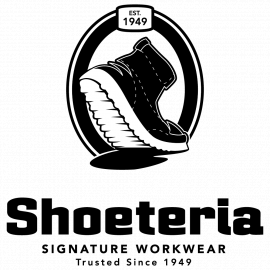 A logo featuring the company name "Shoeteria" with the text "EST. 1949" and "SIGNATURE WORKWEAR" above it, along with the tagline "Trusted Since 1949." The design incorporates graphic elements and typography typical of a professional brand identity.