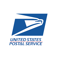 A logo featuring the company name "UNITED STATES POSTAL SERVICE" in electric blue text on a white background, incorporating graphic design elements and a trademark symbol.