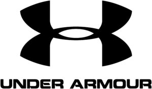 A black logo featuring a stylized "Under Armour" text within a black circle.