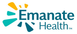 Logo of the company "Emanate Health" displayed with a modern font, featuring the trademark symbol. The design emphasizes professionalism and health services.