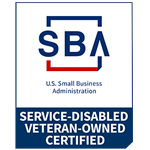 Graphical user interface displaying a table with the text "SBA U.S. Small Business Administration SERVICE-DISABLED VETERAN-OWNED CERTIFIED" in electric blue font.