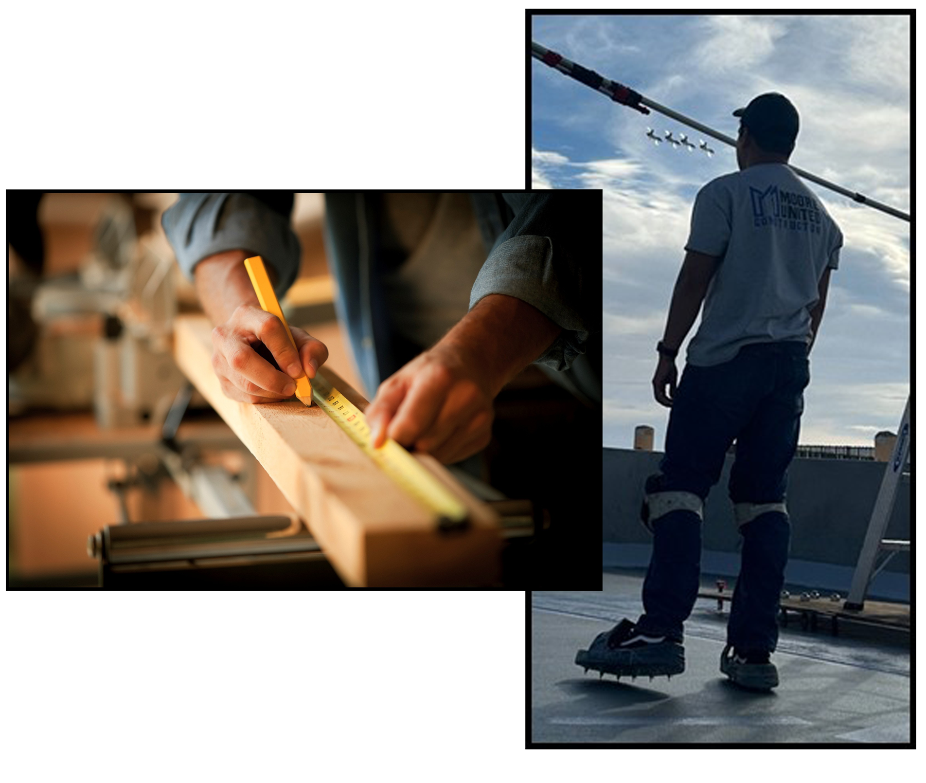 Two photos of men working